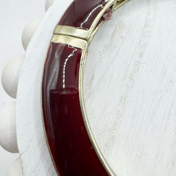 Lia Sophia NEW Burgundy Enamel Stretch Bangle Bracelet Fall Autumn Gold Tone - Picture 2 of 8
